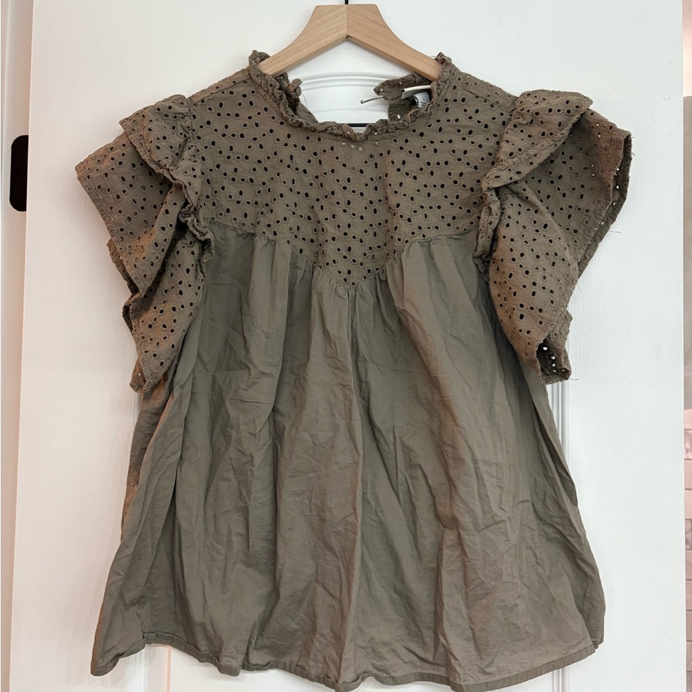 Women's Ruffled Eyelet Top - Brown